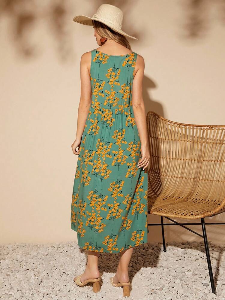 Floral Print Scoop Neck Dresssummer Outfits, Spring Outfit, Beach Outfit, Festival Outfits, Vacation Outfits, Office Outfits, Country Outfit Women / For Women Elegant Dress, Elegant Party Dress, Elegant Blouse, Casual Classy Casual Dress, Casual Blouse, Casual Sets, Casual Long Dresses Beach Dress, Beach Outfit, Vacation Dress, Summer Holiday Outfits Wedding Guest Dress, Bridesmaid Dress, Graduation Dress