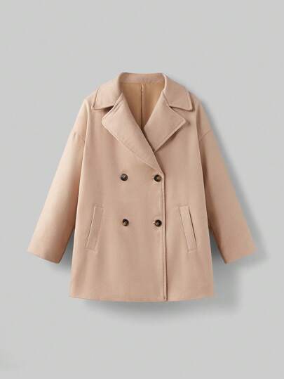 Ontre Tween Girl Revere Collar Double-Breasted Long Sleeve Solid Color Casual Overcoat Girls Coat Tween Coat Girls Peacoat Girls Outerwear,In Fall/Winter