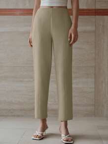 MOTF PREMIUM 斜口袋压褶裤 - 卡其色 - 查看 5