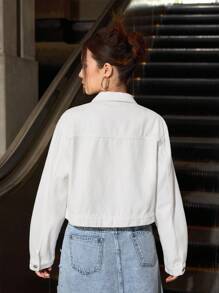 Denimly Women's Casual Everyday Urban Street Style Ripped Design Open Front Simple Comfortable Washed White Denim Jacket Fall Winter - White - View 2