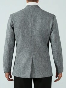 Manfinity Mode Men's Stand Collar Business Casual Wool Blend Coat, Mens Gray Jacket, Mens Formal Jacket, Mens Wool Jacket - Grey - View 2