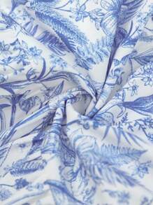 Vivid Eden Women's Vacation Blue And White Floral Print Tie Neck Elegant Long Sleeve Short Dress, Blue And White Floral Dress, Women Vacation Dress,Fall Women Clothes - Multicolor - View 7
