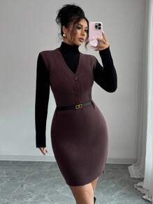 Rafferiza 女士秋冬新款设计，采用独特的黑白条纹和立体蝴蝶结，独特百搭，展现温柔的法式休闲优雅，通勤长袖毛衣 - 棕色 - 查看 5