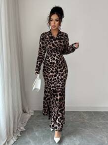 Rafferiza Islaluna-D性感优雅长袖鱼尾女秋季两件套吊带 - 咖啡棕 - 查看 6