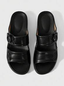 Sleekvia Cuccoo Women's Adjustable Buckle Design Casual Slide Sandals For Daily Wear - Black - View 9