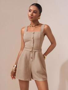 Zivah 2026 Summer New Music Festival, Easter, Mother's Day, Wedding Season, Attend Wedding, Birthday Party, Daily Casual, Basic Versatile, Leisure, Cruise Travel, Beach, Sunbathing, Viral , Street Style, Elegant, Commute, Business Casual, Bamboo Node, Linen, Drawstring, Button Front, Pockets, Brick Red Women Jumpsuit