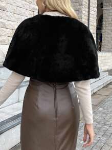 SHEIN Privé Single Button Crop Velvet Cape Fuzzy Coat