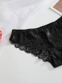 SHEIN 3pack Floral Lace Panty Set Lingerie - Black - View 5