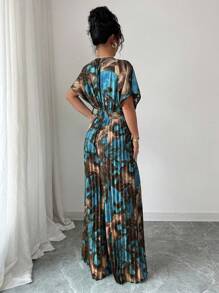 Elenzga Women's Elegant Floral Print Pleated Jumpsuit For Commuting - Multicolor - View 2