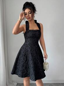 Elenzga 优雅法式镂空束腰蝴蝶结装饰短款连衣裙