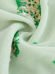 BELROSIE Falda de cintura con bordado de flor de perla transparente, adecuada para vacaciones en la isla, luna de miel, graduación, boda de verano, playa, graduaciones - Verde - Ver 7