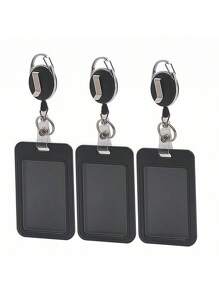 Hộp đựng thẻ ID bằng nhựa cứng màu đen dạng đứng có thể thu vào, kẹp carabiner dùng cho công việc điều dưỡng tại văn phòng, dây đeo thẻ chìa khóa, hộp đựng thẻ giấy phép - màu đen - Xem 1