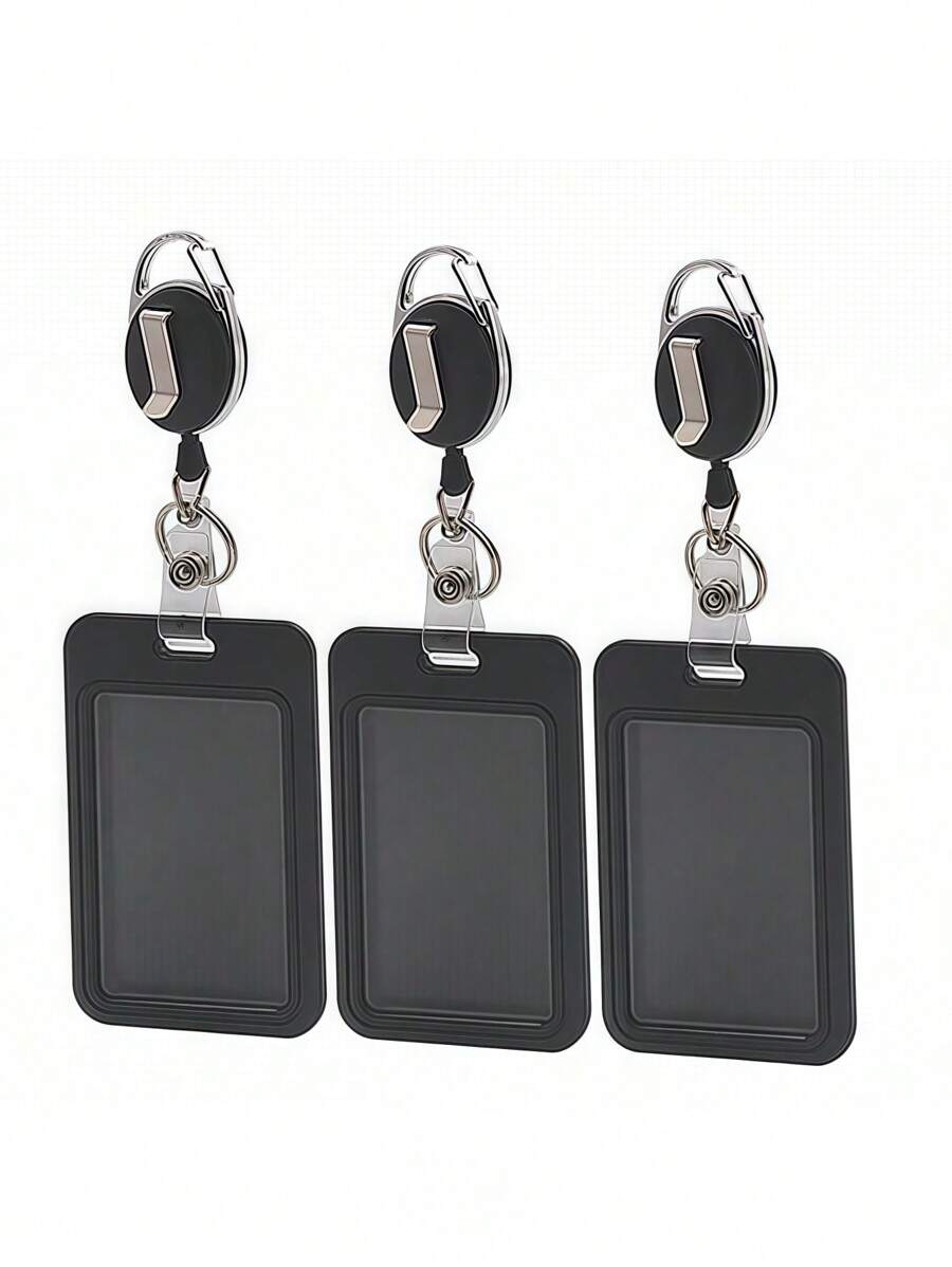 Hộp đựng thẻ ID bằng nhựa cứng màu đen dạng đứng có thể thu vào, kẹp carabiner dùng cho công việc điều dưỡng tại văn phòng, dây đeo thẻ chìa khóa, hộp đựng thẻ giấy phép - màu đen - Xem 1