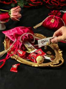 10 件/套婚礼糖果丝绸拉链袋，酒红色节日珍珠礼品袋，珠宝制作展示包装，完美的订婚纪念品，派对礼物，礼品袋，可重复使用