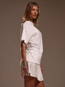 MUSERA Off-White Summer Casual Everyday Asymmetrical Shoulder Draped Ruched Side Top Beach Holiday Vacation Elegant Birthday Boho Rafia Fall - White - View 3