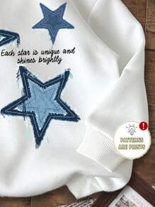 SHEIN Tween Boy Casual Cartoon Pattern Loose Cute Pentagram Print Thick Long Sleeve Sweatshirt, Suitable For Autumn/Winter - White - View 5