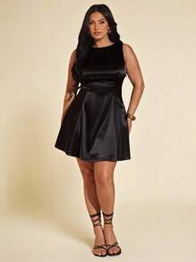 SHEIN BAE Vestido asimétrico de satén rosa elegante para mujer de talla grande, adecuado para fiestas, eventos de cóctel, ocasiones formales, citas románticas, bodas/damas de honor/cócteles/banquetes/ropa de mujer para otoño, ropa escolar, ropa Y2K, atuendos de campo para mujer, ropa vintage para mujer, atuendos de festival para mujer, vestido de invitada de boda para curvas, atuendos de verano para mujer, vestidos formales para mujer, atuendos de cumpleaños para mujer, vestido negro - Negro - Ver 8