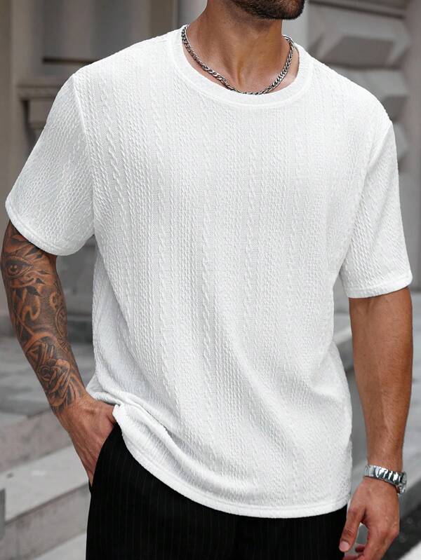 Manfinity CasualCool T-shirt à manches courtes texturé de couleur unie décontracté pour homme grande taille, été