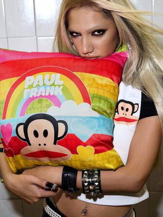 Paul Frank X ROMWE 1 Stück Kissenbezug mit Cartoon Affen Motiv, für Wohnzimmer Sofa Schlafzimmer Dekoration
