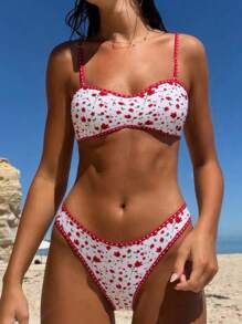 SHEIN 2pcs/Set New Multi-Color Ditsy Floral Side Cut-Out High Cut Bikini Swimsuit Set, Beachwear & Vacation For Summer