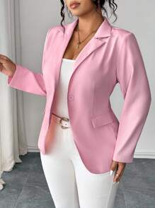 Elenzga Women's Plus Size Elegant Lapel Shoulder Pad Long Sleeve Fitted Cinched Waist Side Blazer Jacket Fall Cloth For Women