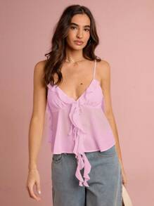 Enchnt Women's Elegant Solid Color Ruffle Strap, Summer - Mauve Purple - View 2