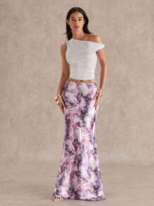 Glamine Women Elegant Versatile Maxi Skirt With Tie Dye Print Satin Women - Purple - View 3