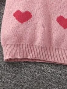 SHEIN 青少年女孩休闲超大长袖圆领毛衣裙女童毛衣裙粉色爱心毛衣裙长袖粉色连衣裙女童针织裙秋冬青少年女孩连衣裙 - 珊瑚粉 - 查看 4