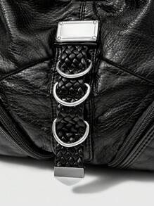 ROMWE Grunge Punk New Punk Rock Chic Women Shoulder Bag Dark Tote Bag Motorcycle Bag For Ladies - Black - View 3