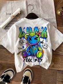 Casual T-shirt met korte mouwen en ronde hals voor jonge jongens met cartoonpatroon, geschikt voor de zomer