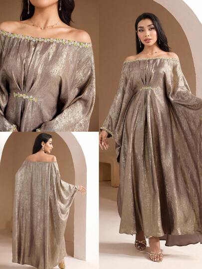 Al Najma Women's Turkish Maxi Dress & Arabian Traditional Long Gown   Off  Shoulder,Tea Party Dress Birthday Women Outfits  Fall Clothes For Women   National Day Traditional Arab Clothing Kaftan Jalabiya Dress