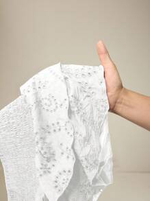 Muvela Women's Vacation Waist Drawstring Embroidered Ruffle Hem Short Skirt, Ruffle Layered Mini Skirt, Summer - White - View 8