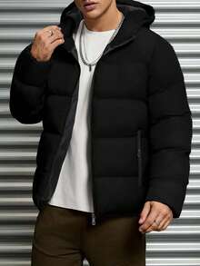 Men's Young Casual Textured Grid Fabric Slim Fit Padded Coat