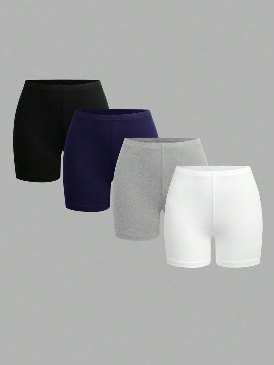 SHEIN EZwear 4件套女士紧身休闲短款打底裤套装，适合夏季穿着 - 彩色 - 查看 1