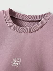 JNSQ Conjunto de ropa para niña de vuelta al colegio, conjunto informal de camiseta y pantalones cortos para exteriores, conjunto de camiseta holgada con estampado gráfico de letras divertidas de cuello redondo y capucha y pantalones cortos, otoño - Púrpura malva - Ver 5