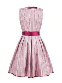 SHEIN Frenchy 女士复古刺绣网眼撞色无袖连衣裙 - 酒紅色 - 查看 2