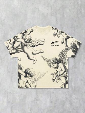 Street Life Camiseta de manga corta con estampado de manga de murciélago para hombres, adecuada para uso diario, primavera/verano