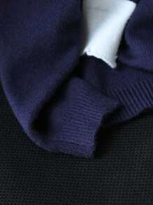 Girls' Chunky Knit Round Neck Collegiate Poncho Sweater, Fashionable & Elegant Pullover Top, Classic Versatile Layering Piece For Back To School, Autumn/Winter Fall