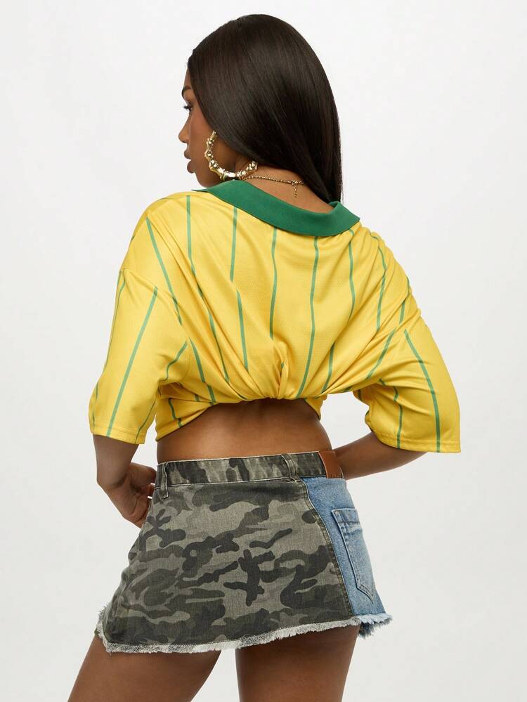 SUMWON WOMEN Deconstructed Denim Mini Skirt With Camo Patchwork