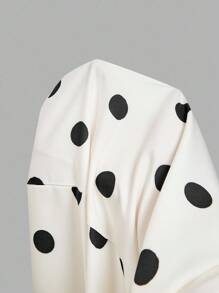 少女休闲优雅黑白波点印花甜心领蝴蝶结腰部褶皱连衣裙，法式时尚长裙，白色连衣裙，适合情人节、春季外出、波西米亚风连衣裙 - 白色 - 查看 11