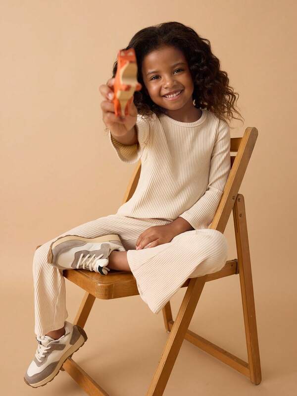 Maija Kids Maija Kids 2pcs Young Girl Set: Round Neck Flared Sleeve T-Shirt And Pants Fall Winter