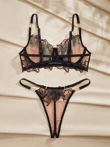 Charlaine 花卉刺繡網紗性感內衣套裝 - 彩色 - 查看 6