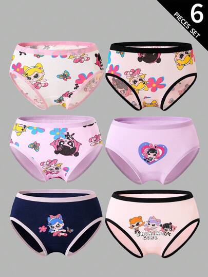 6 件装少女棉质可爱嘻哈飞天女孩印花三角裤可爱内裤，返校时尚