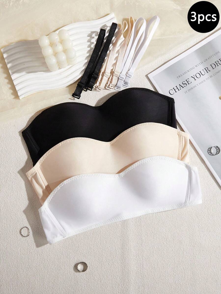 3pcs Teen GirlMinimalist Bralette With Removable Straps, Wireless, Strapless, Padded Bust Support Tube Top Bra,Backto SchoolFashion Backto SchoolFashion Fall Winter