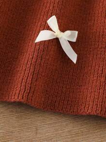 SHEIN Baby Girls' Bowknot Ruffle Hem 2 In 1 Knit Dress/Sweater, Autumn/Winter Brown Baby Girl Dress Vintage Style Fall - Beige - View 3