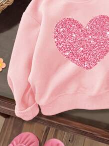 SHEIN 女婴休闲简约心形图案针织柔软圆领宽松厚毛衣，适合秋冬季