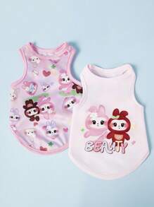 PETSIN 2 件套宠物通用兔子可爱卡通印花时尚休闲舒适透气狗狗背心 - 彩色 - 查看 1