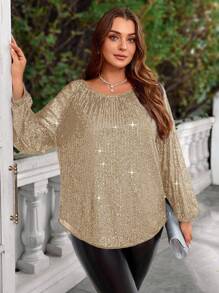 EMERY ROSE Blusa de talla grande para mujer con bordado de perlas navideñas