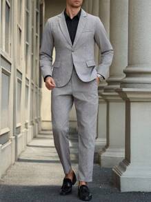 Calvornis Bộ quần áo vest kẻ caro ve đơn cài khuy đơn giản cho nam, phù hợp để mặc đi làm, đi chơi và mặc hàng ngày - Nhiều màu - Xem 4