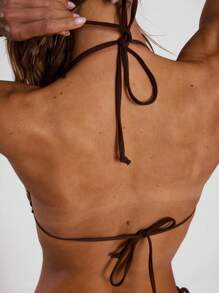 Musera Resort Áo bikini tam giác buộc dây sau cổ họa tiết, phong cách Boho Ibiza, dễ thương, gợi cảm, thích hợp cho kỳ nghỉ hè, đi biển, chất liệu móc len kẻ sọc, thích hợp cho mùa xuân. - màu nâu - Xem 5